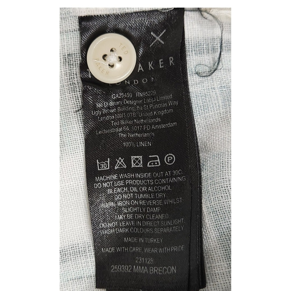 Ted Baker London Brecon Print Short Sleeve Linen Button-Up Shirt Mens 3 Medium - Picture 7 of 7